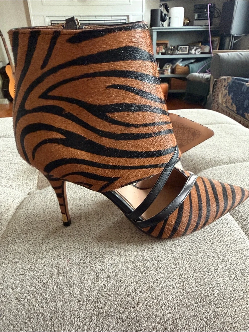 Linea Paolo Zebra Calf Hair Pointed Toe Ankle Booties NIB Size 6